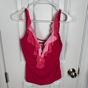 Bleu Rod Beattie Tankini‎ Swimsuit Ruffle Front Lattice Back Hot Pink Sz 6 NEW
